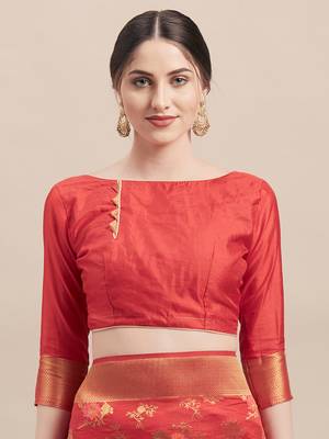 Red Woven Silk Blend saree with blouse 3