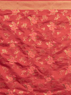 Red Woven Silk Blend saree with blouse 4
