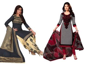 Combo Of 2 Printed Synthetic Unstitched Salwar With Dupatta 1