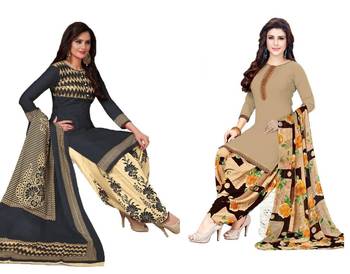 Combo Of 2 Printed Synthetic Unstitched Salwar With Dupatta 1