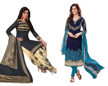 Combo Of 2 Printed Synthetic Unstitched Salwar With Dupatta 1