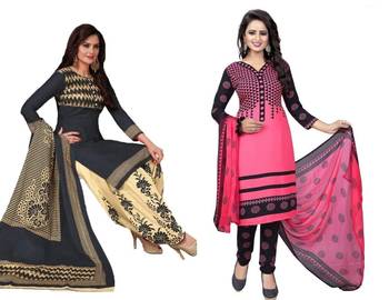 Combo Of 2 Printed Synthetic Unstitched Salwar With Dupatta 1