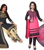 Combo Of 2 Printed Synthetic Unstitched Salwar With Dupatta