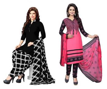 Combo Of 2 Printed Synthetic Unstitched Salwar With Dupatta 1