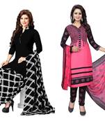 Combo Of 2 Printed Synthetic Unstitched Salwar With Dupatta