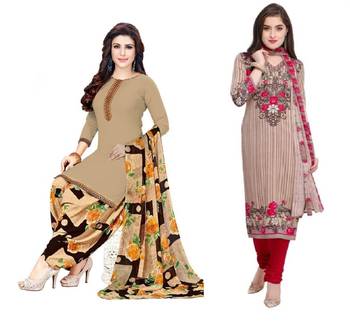 Combo Of 2 Printed Synthetic Unstitched Salwar With Dupatta 1