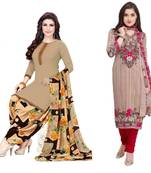 Combo Of 2 Printed Synthetic Unstitched Salwar With Dupatta