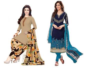 Combo Of 2 Printed Synthetic Unstitched Salwar With Dupatta 1