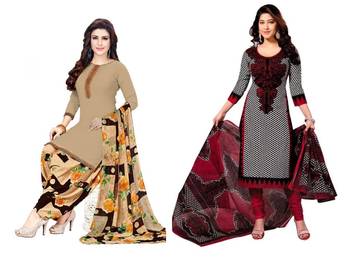 Combo Of 2 Printed Synthetic Unstitched Salwar With Dupatta 1