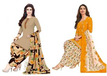 Combo Of 2 Printed Synthetic Unstitched Salwar With Dupatta 1