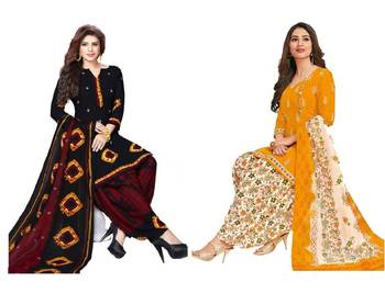 Combo Of 2 Printed Synthetic Unstitched Salwar With Dupatta 1