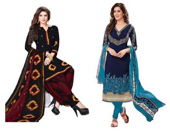 Combo Of 2 Printed Synthetic Unstitched Salwar With Dupatta 1