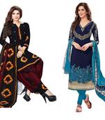 Combo Of 2 Printed Synthetic Unstitched Salwar With Dupatta