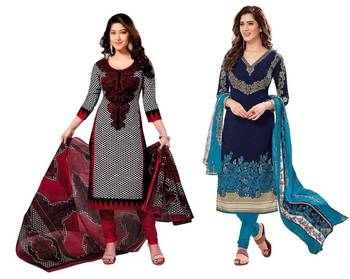 Combo Of 2 Printed Synthetic Unstitched Salwar With Dupatta 1