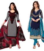 Combo Of 2 Printed Synthetic Unstitched Salwar With Dupatta