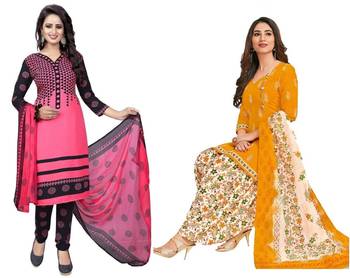 Combo Of 2 Printed Synthetic Unstitched Salwar With Dupatta 1