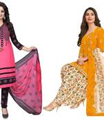 Combo Of 2 Printed Synthetic Unstitched Salwar With Dupatta