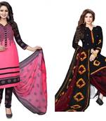 Combo Of 2 Printed Synthetic Unstitched Salwar With Dupatta