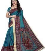 Light green printed art silk saree with blouse