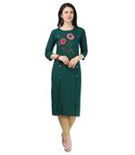 Dark-green plain rayon party-wear-kurtis