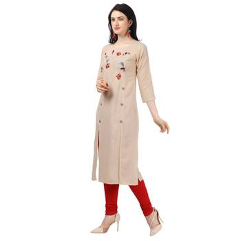 Cream plain rayon party-wear-kurtis 3