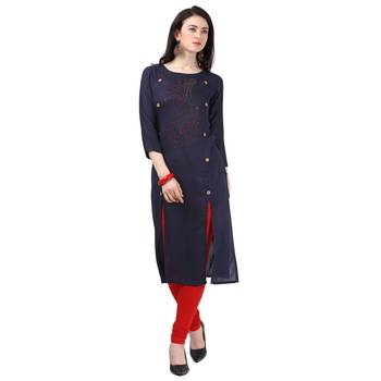 Blue plain rayon party-wear-kurtis 1