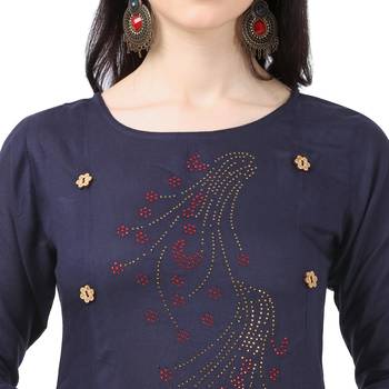Blue plain rayon party-wear-kurtis 4