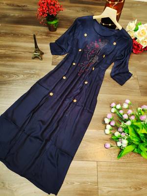 Blue plain rayon party-wear-kurtis 5
