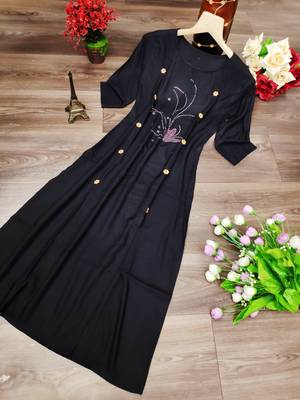 Black plain rayon party-wear-kurtis 5