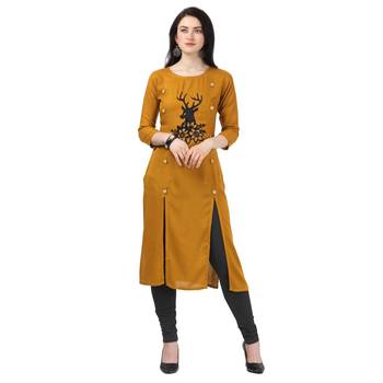 Light-mustard plain rayon party-wear-kurtis 1