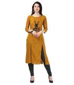 Light-mustard plain rayon party-wear-kurtis