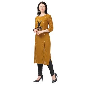 Light-mustard plain rayon party-wear-kurtis 3