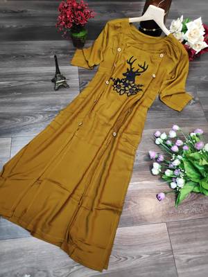 Light-mustard plain rayon party-wear-kurtis 5