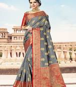 Grey woven cotton saree with blouse