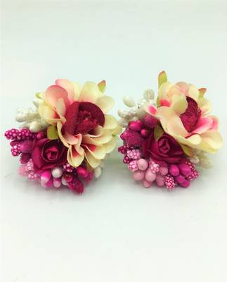 Fashion Jewellery Pink Color Floral Gota Patti Mehandi Haldi Necklace, Earrings And Maang Tika For Women And Girls 3
