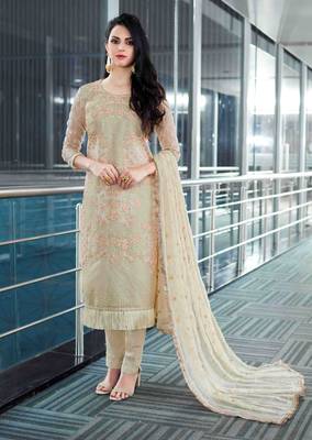 Beige embroidered net salwar 1