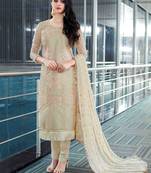 Beige embroidered net salwar