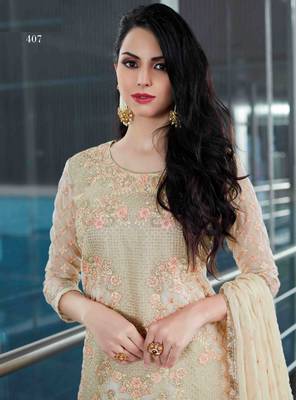 Beige embroidered net salwar 2
