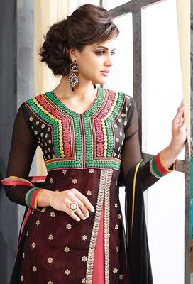 Brown embroidered tissue salwar 2