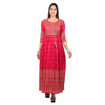 Red printed cotton long-kurtis 1