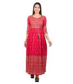 Red printed cotton long-kurtis