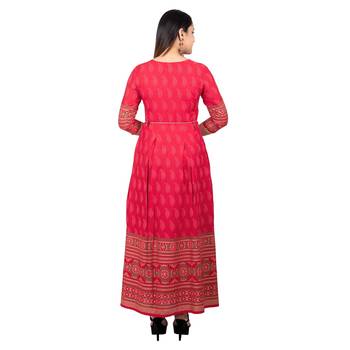 Red printed cotton long-kurtis 2