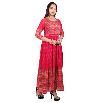 Red printed cotton long-kurtis 4