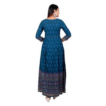 Blue printed cotton long-kurtis 2