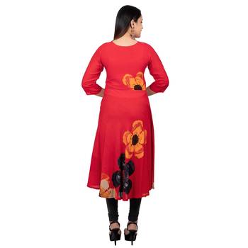 Red printed rayon long-kurtis 2