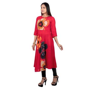 Red printed rayon long-kurtis 3