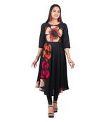 Black printed rayon long-kurtis
