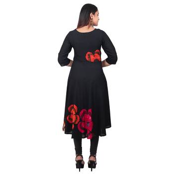 Black printed rayon long-kurtis 2