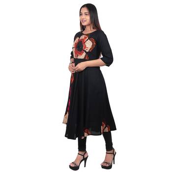 Black printed rayon long-kurtis 3