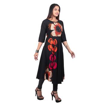 Black printed rayon long-kurtis 4